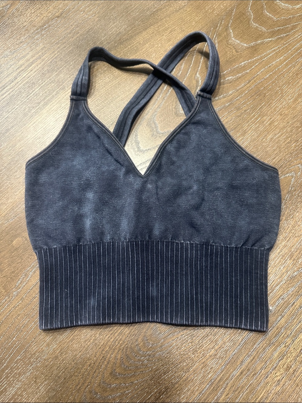 Zenana Outfitters Charcoal Gray Ribbed V-Neck Bralette